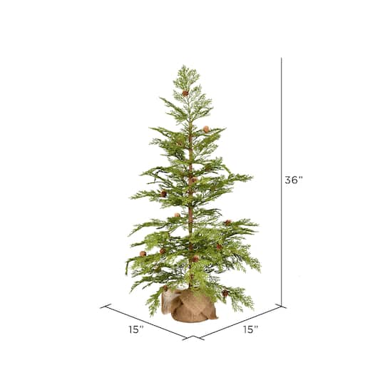 3ft. Unlit Cedar with Pinecones Artificial Christmas Tree in Burlap Base